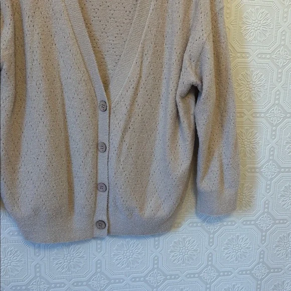 Barefoot Dreams® Diamond Pointelle Cardigan in Chai Size XL - Picture 4 of 5